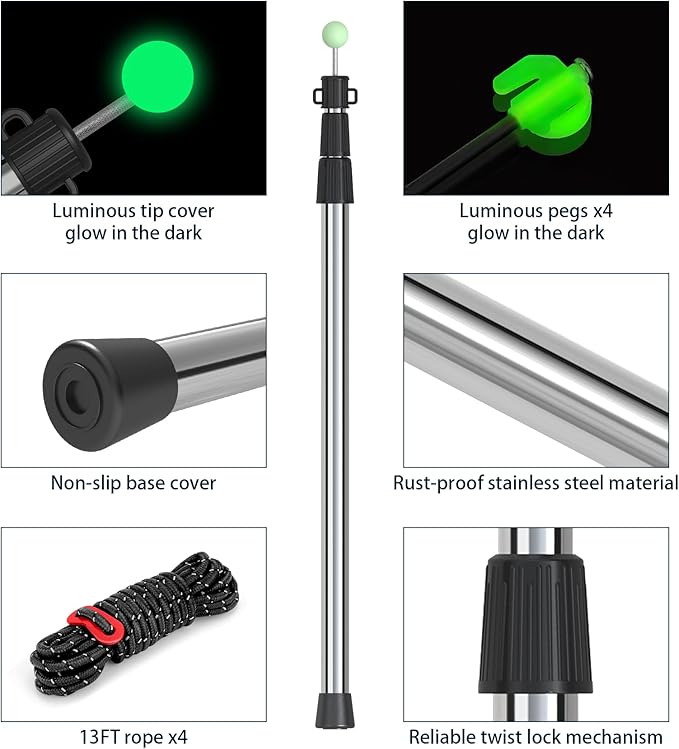 SANLIKE Telescoping Tarp Pole Heavy Duty Tent Poles, 33"-86.6"/94" Thickened Tube Collapsible