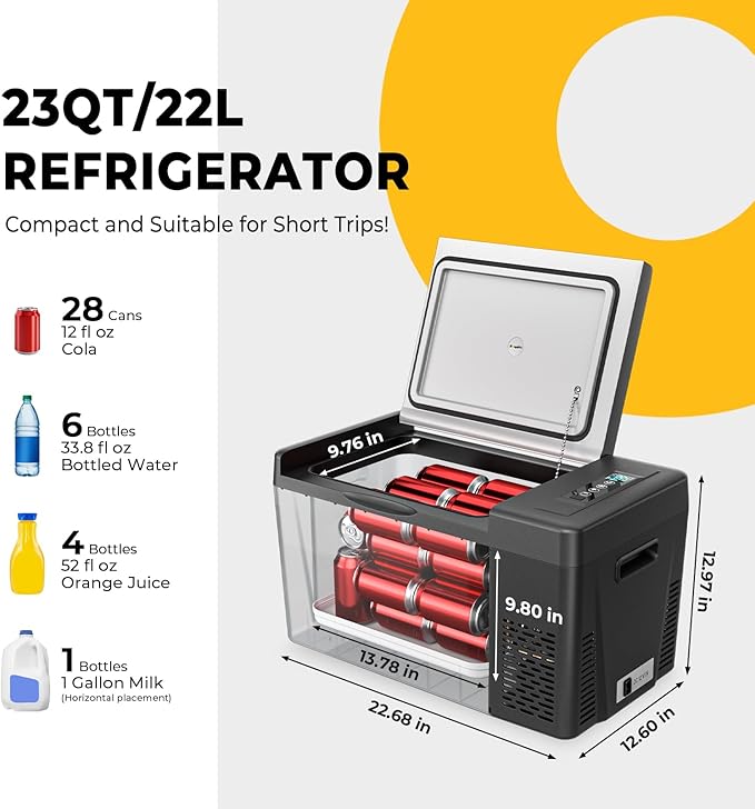BougeRV 12 Volt Refrigerator 12V Car Fridge 23 Quart Portable Freezer Compressor Cooler 12/24V DC