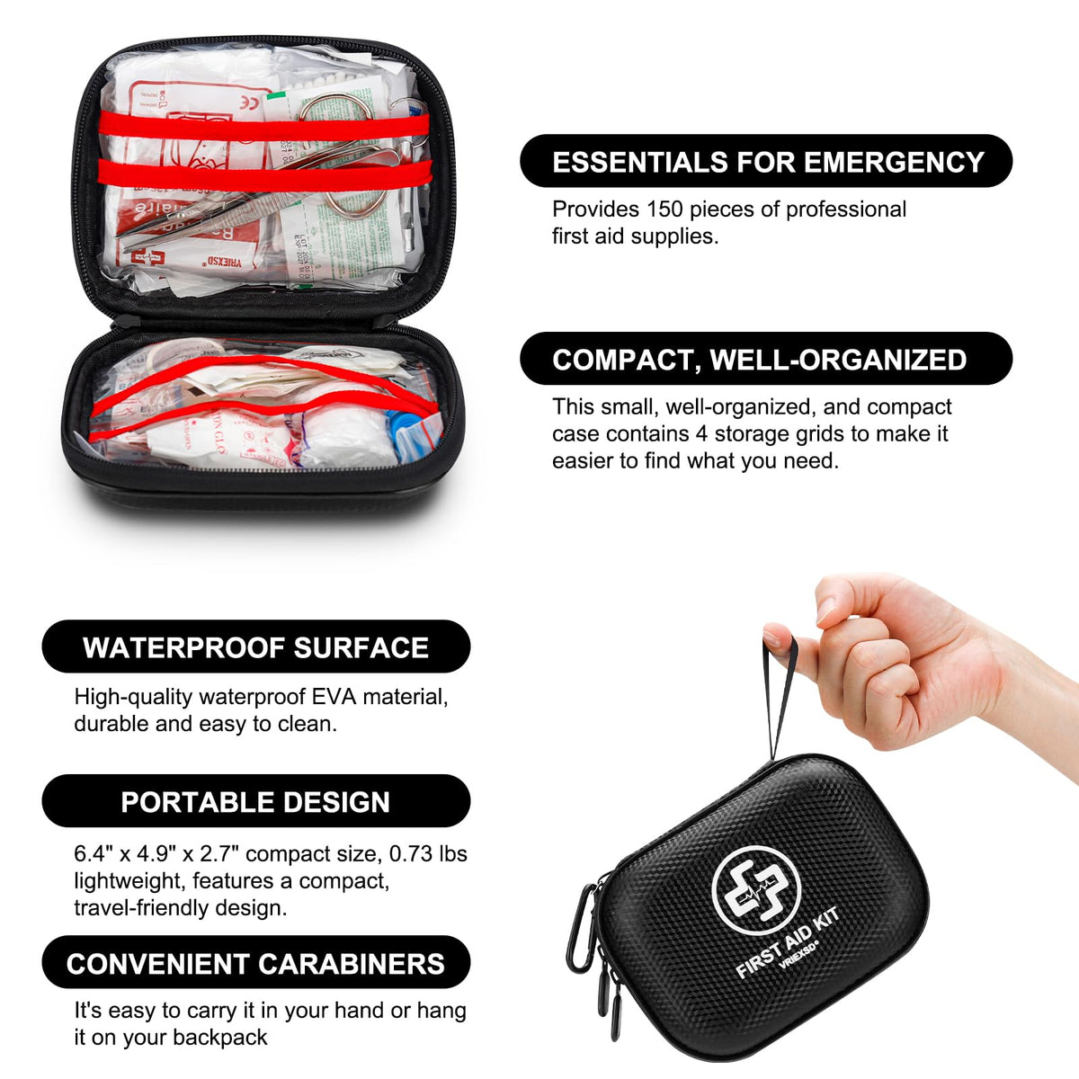 Vriexsd First Aid Kit - 150 Piece, Mini, Waterproof, Small - product view 4