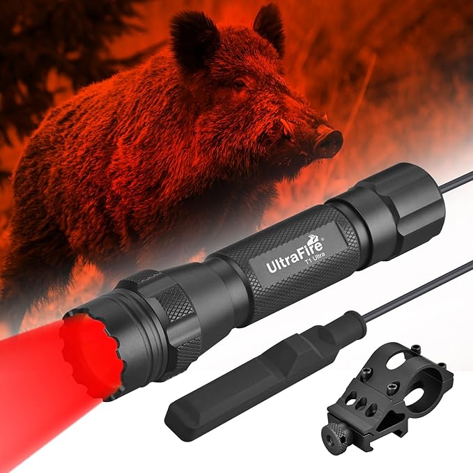 ULTRAFIRE Tactical Red Flashlight, 620nm-630nm High Purity Red LED Hunting Light,Super Bright 218