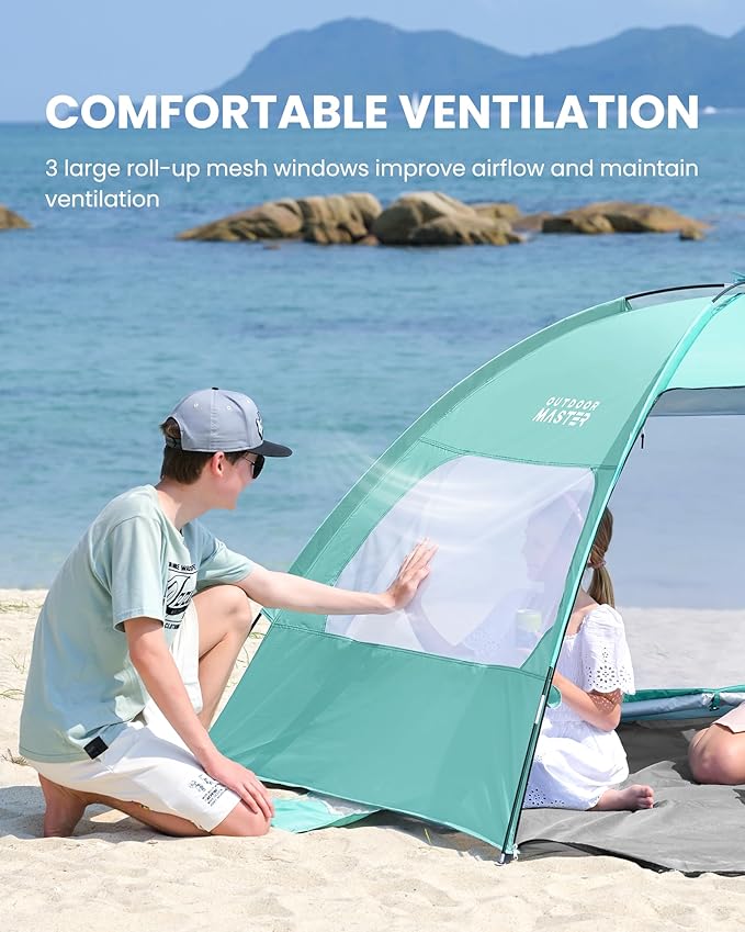 OutdoorMaster Beach Tent for 3/4 Person - Easy Setup Sun Shade Shelter, Portable Beach Shade Sun