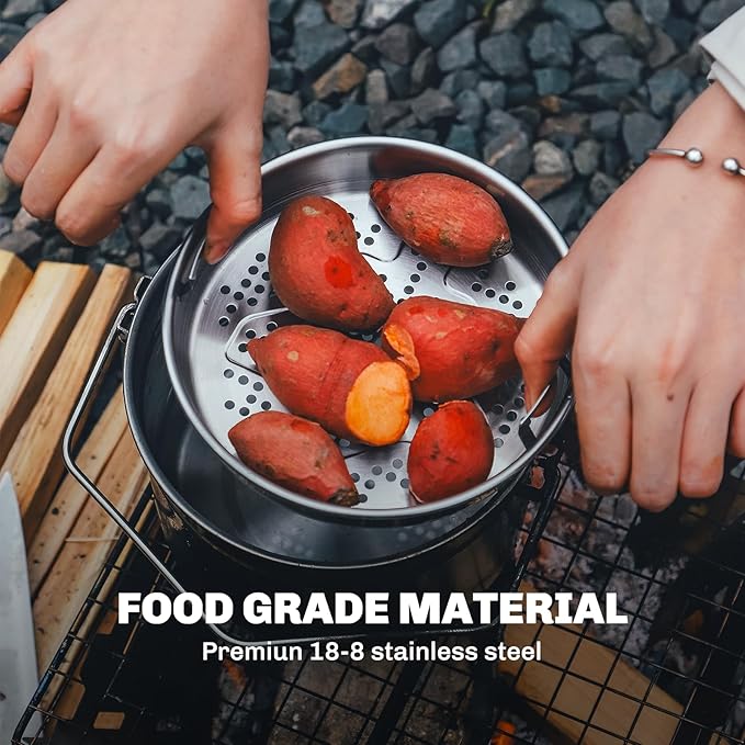 Firemaple Antarcti Stainless Steel Pot - Food Grade SUS304 Camping Pot with Steaming Function