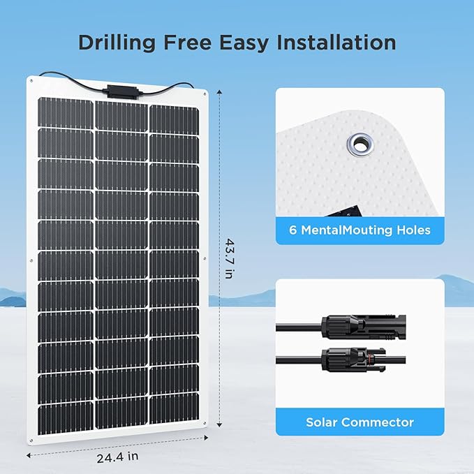200 Watt Flexible Solar Panel, Lightweight 2PCS 100 Watt 12V/24V Portable Solar Panel Kit, Callsun