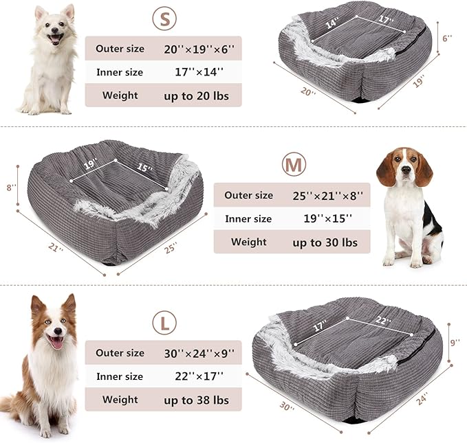 MIXJOY Dog Beds for Large Medium Small Dogs, Rectangle Cave Hooded Blanket Puppy Bed, Luxury