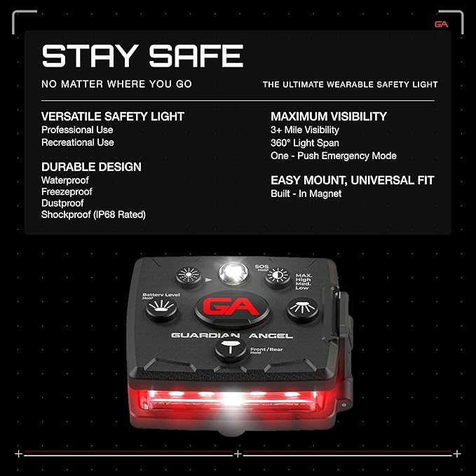 Guardian Angel Micro Series Safety Lights, Beacon Device (Red Front & Green Rear) | Rechargeable