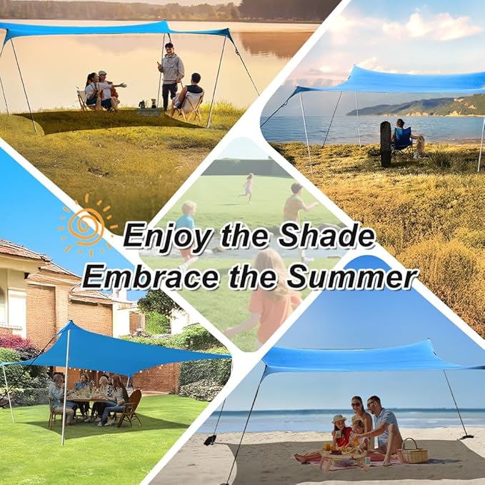 10×10ft UPF50+ Beach Tent Sun Shelter, Windproof Stable Outdoor Pop Up Beach Shade Canopy for