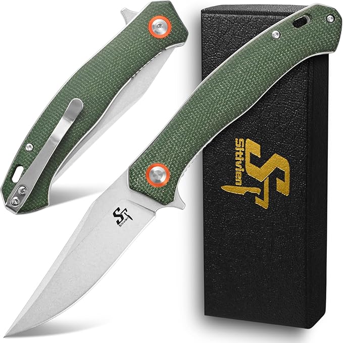 Sitivien ST112 Folding Knife, D2 Blade and Micarta Handle EDC Tool Knife with Pocket Clip for