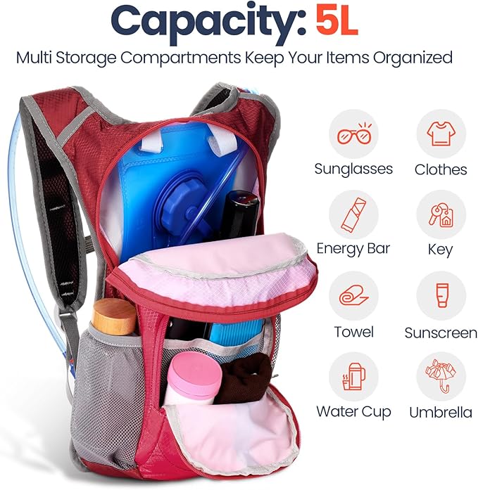 2 Pcs Kids Hydration Backpack with 1.5l Water Bladder Lightweight Kids Hiking Backpack Water