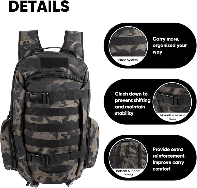 35L Tactical Backpack for Men, MOLLE Military Bug Out Bag, Waterproof Rucksack for Hiking with