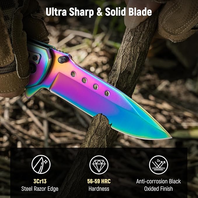 Pocket Knife for Men - 3.46" Sharp Blade Wood Handle Pocket Folding Knives with Clip, Glass Breaker