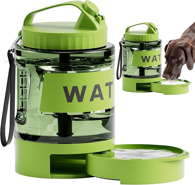 77oz Dog Water Dispenser, Camping Essentials, Large Travel Bottle with Pull-Out Drinking Bowl