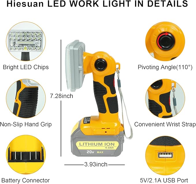 Flashlight for Dewalt 20V Battery, 20v Work Light, 18W 2000LM Portable Floodlights and Spotlight