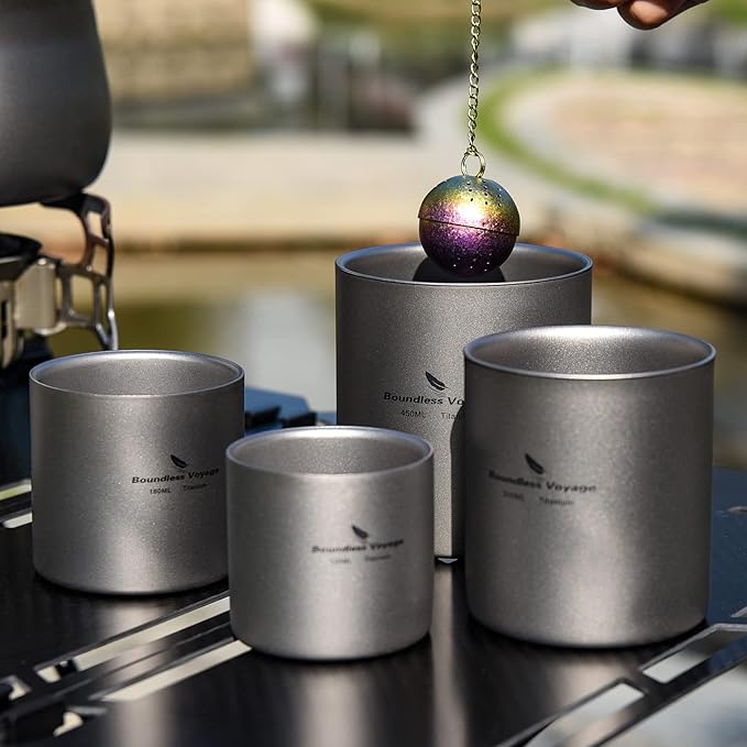 Boundless Voyage 3 in 1 Double Walled Titanium Cup Heat Resistant Mini Tea Drink Cup Outdoor