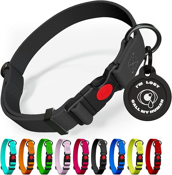 Adjustable Dog Collar with QR Code Dog Tag ID Attached - Made in USA - Honeycomb Waterproof Heavy