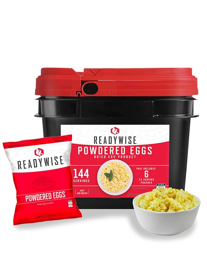 ReadyWise Emergency Food Supply - 144 Servings Freeze Dried Powdered Eggs Bucket, Protein Meals