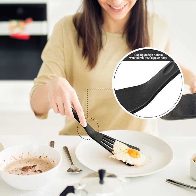 HOTEC 600??Heat Resistant Silicone Slotted Fish Turner Spatula Set, BPA Free Flipper Cooking