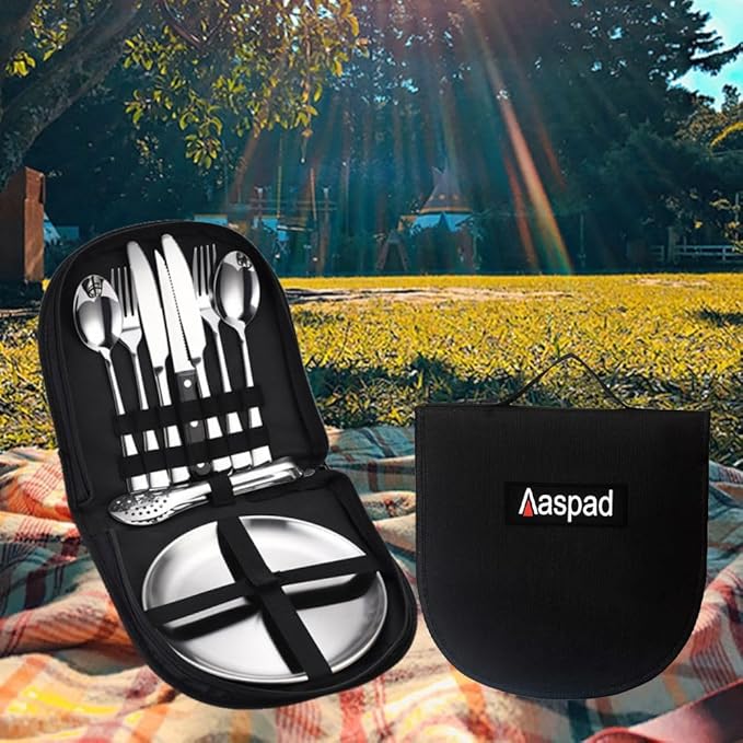 Picnic Cutlery Kit with Portable Case Camping Essentials Silverware Set Travel Utensils Outdoor
