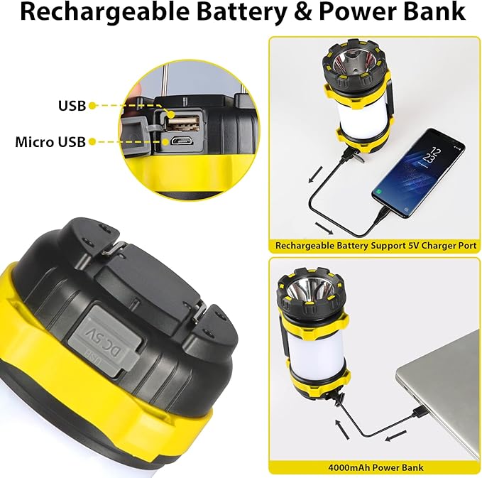 2 Pack Camping Lantern, Outdoor LED Camping Light, Rechargeable Flashlights with 1000LM, 6 Modes