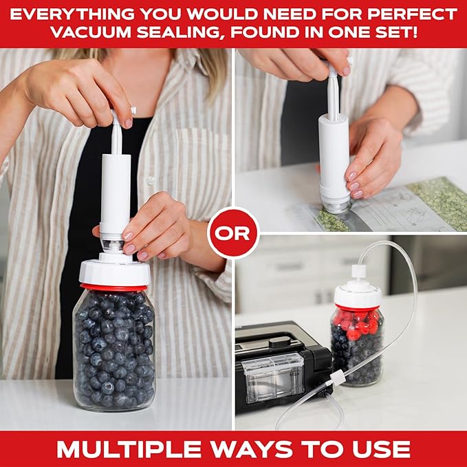FORJARS Jar Vacuum Sealer Accessory Set for Mason Jars - Compatible with Regular and Wide Mouths