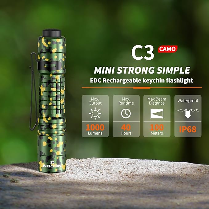 NICRON C3 EDC Flashlight, 1000 Lumen Poket Light Compatible with AA Battery Rechargeable
