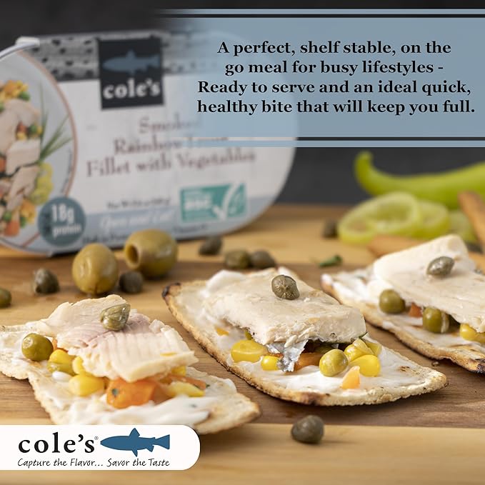 COLE’S - Smoked Rainbow Trout Fillet with Vegetables | Ready to Eat Meal | 5.6 oz Hand-Packed