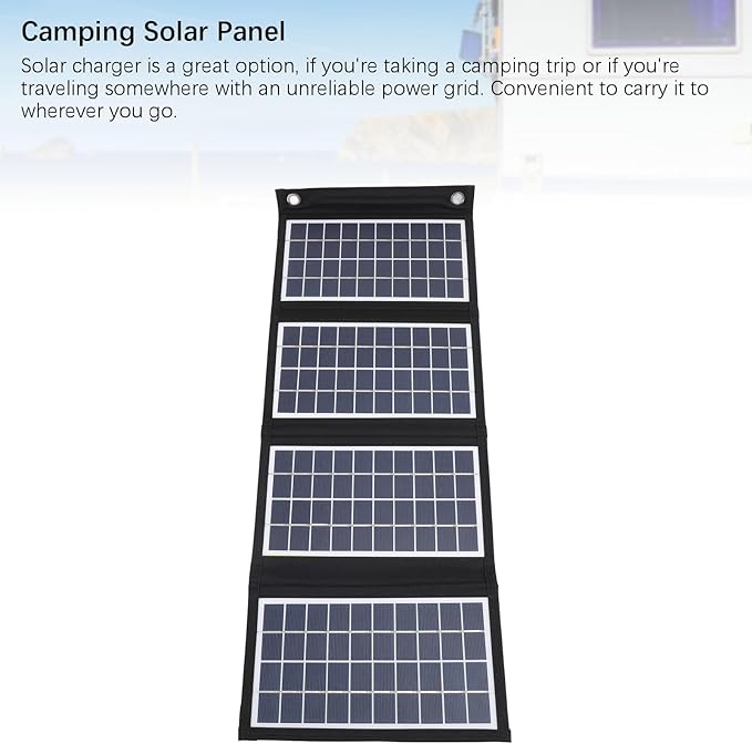 Portable Solar Panel, 30W 5V Foldable Solar Panel Charger with Dual USB Outputs, 4 Fold Water Proof