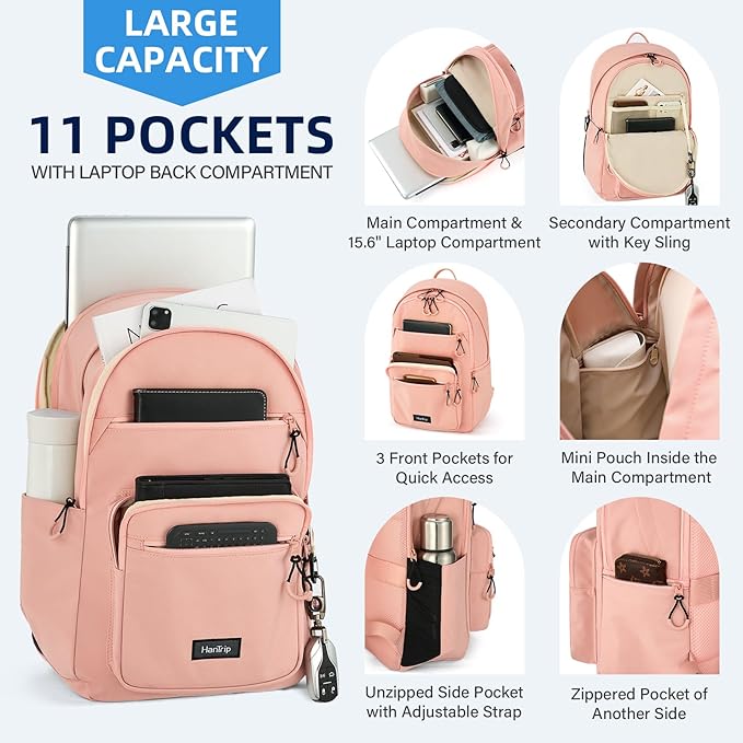 Carry On Travel Backpack For Women, 18 Inch Water Resistant Large Backpack Lightweight Bookbag For