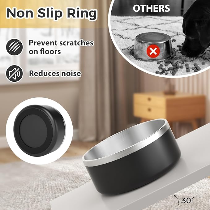 Stainless Steel Dog Bowl, Metal Water and Food Dish for Large Dogs, Insulated Non-Slip Pet Bowl