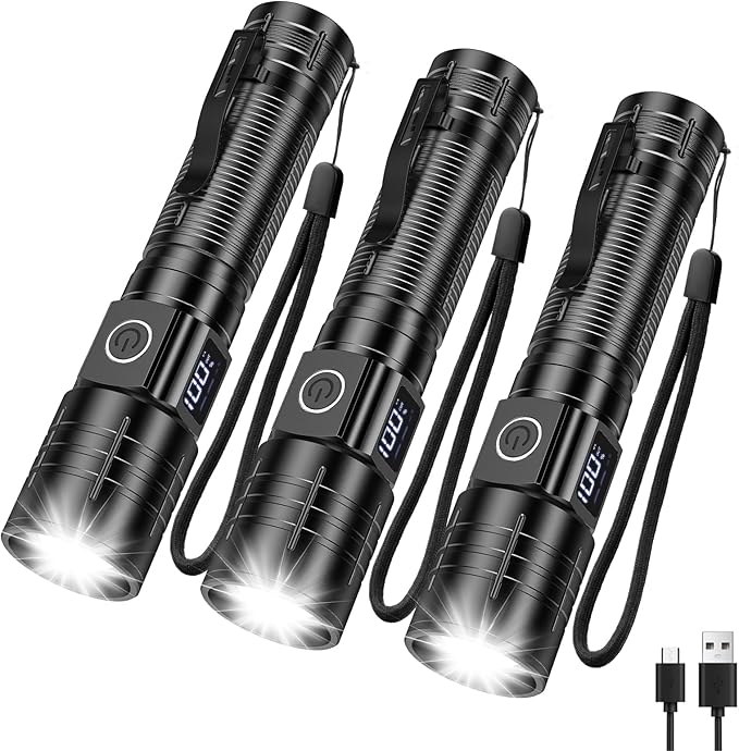 AdamStar Flashlights High Lumens Rechargeable Super Bright LED Flashlight with Dimmable, Zoomable