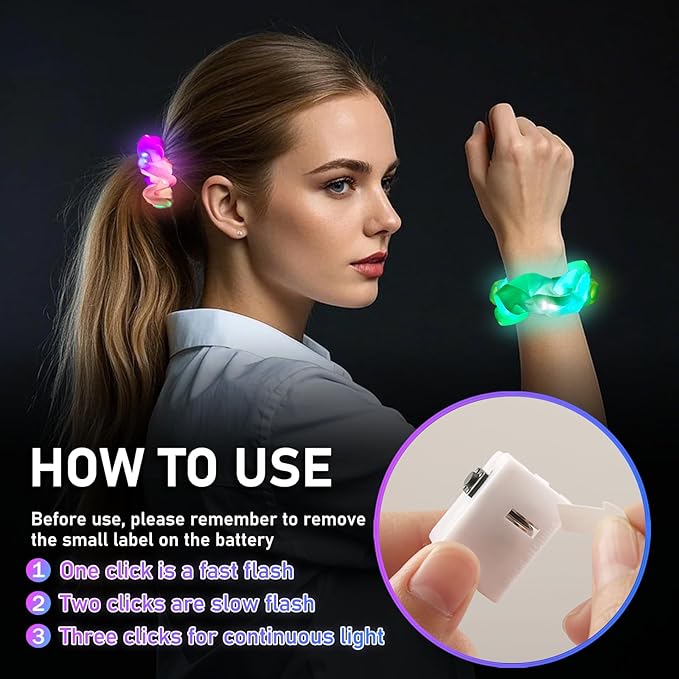 8 PCS Light up Scrunchies for Girls, Glow in the Dark Party Supplies, 3 Glow Mode Satin Scrunchy