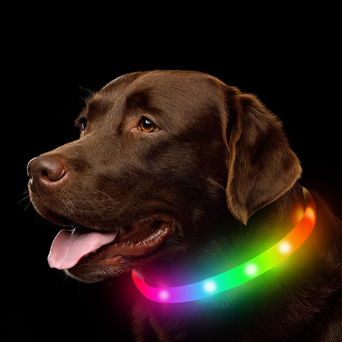 LED Dog Collar, Rechargeable RGB Color Changing Light Up Dog Collars, Waterproof Dog Lights Make