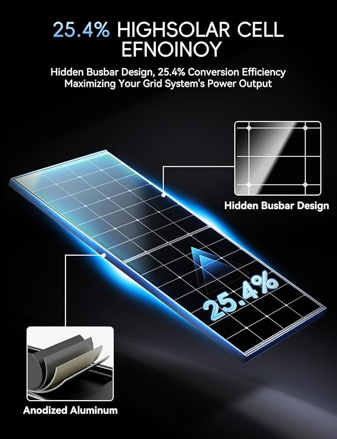 220W Solar Panel, 25.4% High Efficiency Monocrystalline with 10BB & Hidden Busbar Tech, MC4