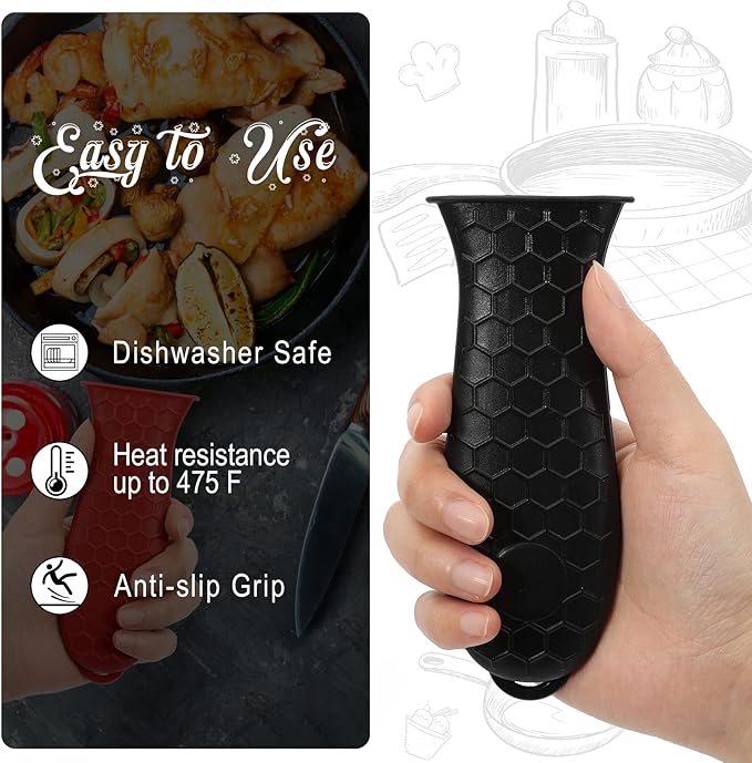 Joyhalo Cast Iron Skillet Handle Covers, 6 Pack Heat Resistant Silicone Pot Handle Sleeve Covers