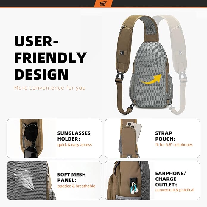 SKYSPER Sling Bag RFID Crossbody Sling Backpack Cross Body Shoulder Bag Travel Hiking Daypack for