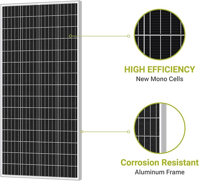 Newpowa 180W(Watt) 9BB Solar Panel 12V Monocrystalline High Efficiency PV Module Off Grid for RV