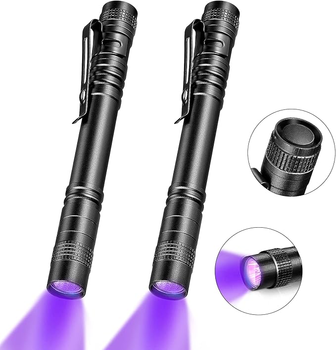 Honoson 2 Pieces UV Black Light Flashlight Small Blacklight Flashlights Pen Lights for Leak, Pet