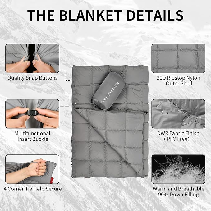 Down Camping Blanket, Muti-Use Outdoor Travel Blanket, Puffy Sleeping Bag Blanket, Waterproof