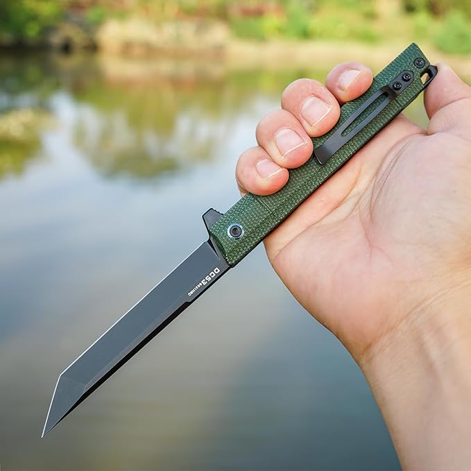 Flipper Pocket Folding Knife,DC53 Steel Blade and G10 Handle. With pocket clip and glass