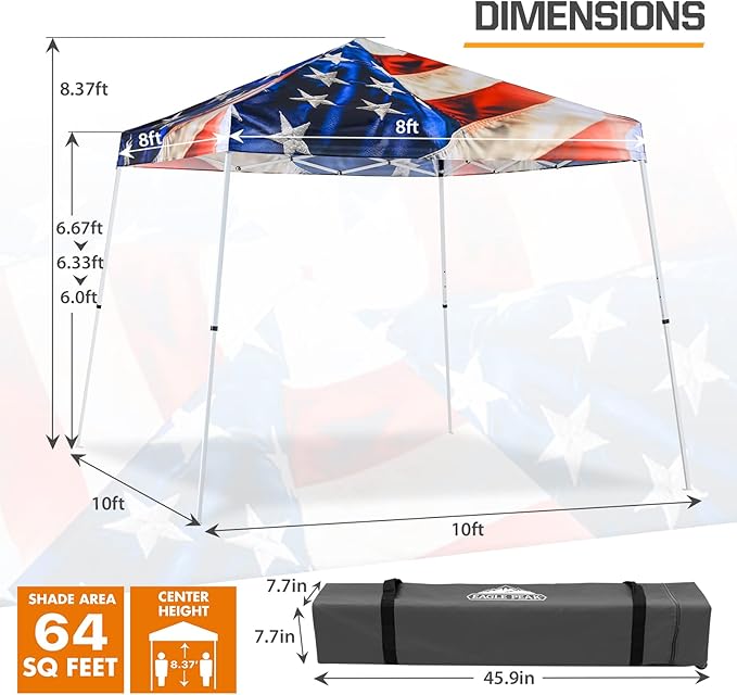 EAGLE PEAK 10x10 Slant Leg Pop-up Canopy Tent Easy One Person Setup Instant Outdoor Beach Canopy