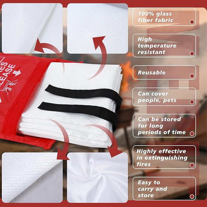 Smilco Emergency Fire Blanket for Home & Kitchen - 40x40 Flame-Retardant Fiberglass Fire
