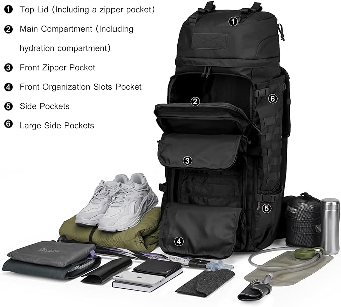 Mardingtop 75L Molle Hiking Internal Frame Backpacks with Rain Cover for