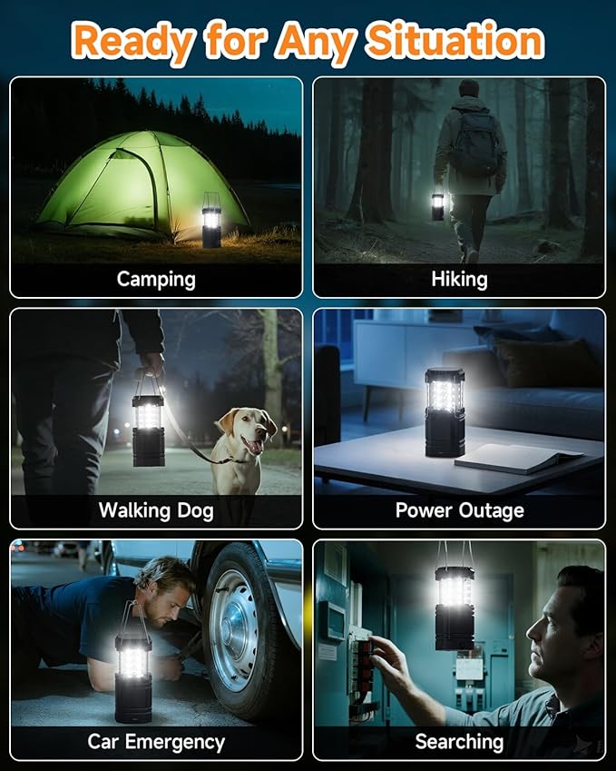 Solar Camping Lantern 4 Pack, Rechargeable LED Lantern with Flashlight, USB-C & Solar Powered