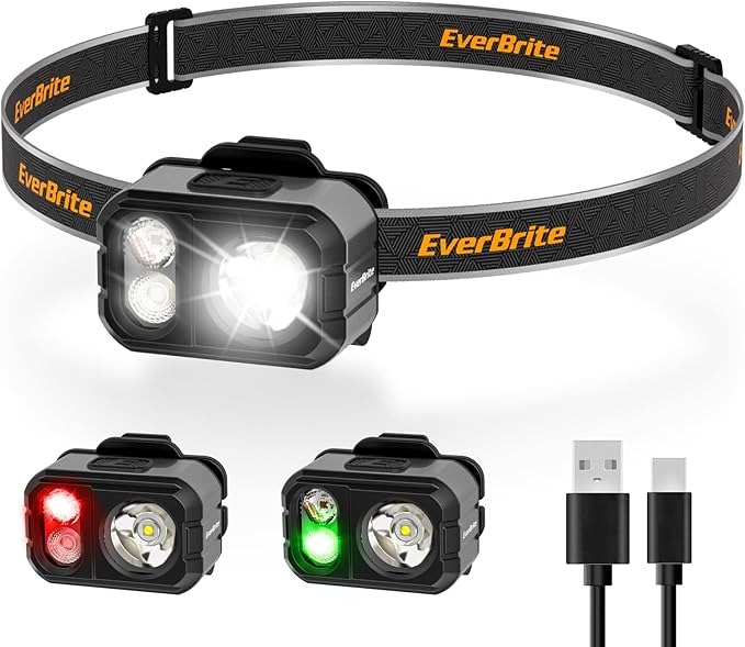 EverBrite Rechargeable LED Headlamp, Only 1.59 OZ Ultra-Light with Hat Clip, IP67 Waterproof