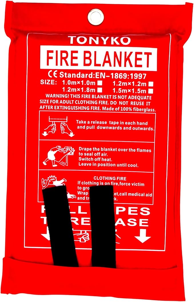 TONYKO Fiberglass Fire Blanket for Emergency Surival, Flame Retardant Protection and Heat
