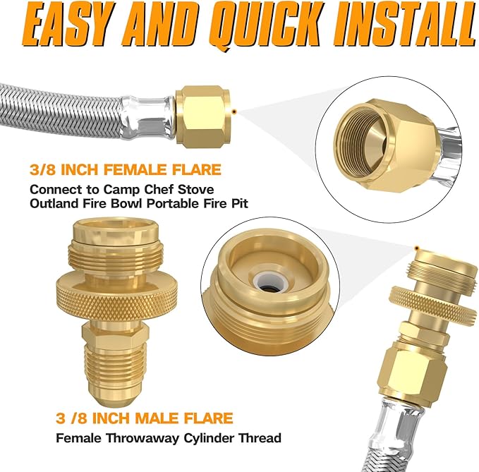 12FT RV Quick Connect Propane Hose, Propane Quick Connect Hose for RV to Gas Grill, Compatible with