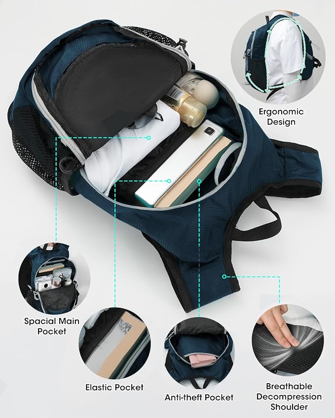 Small Hiking Backpack with Front Phone Holder, Packable Back pack with Chest and Waist Strap