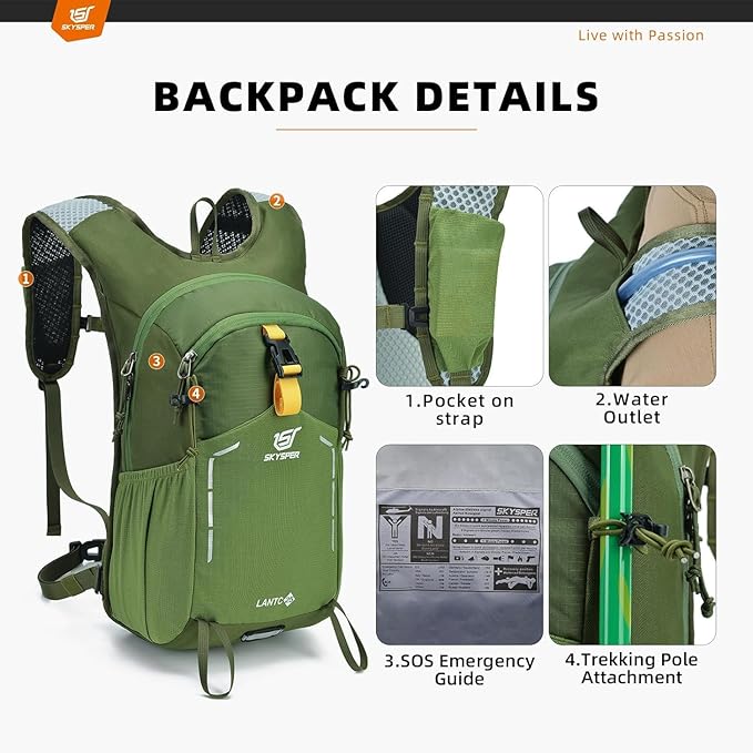 SKYSPER Small Hiking Backpack - 25L Travel Daypack Lightweight Bag Water Resistant Hiking Backpacks