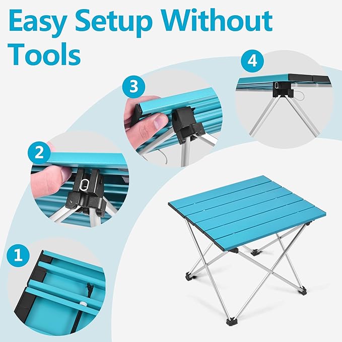 Grope Small Folding Camping Table with Aluminum Table Top, Beach Table for Sand with Carrying