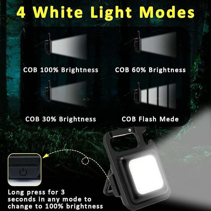 MAKDAK COB Rechargeable Keychain Flashlight 2Pack, High Lumen Super Bright LED Work Light with