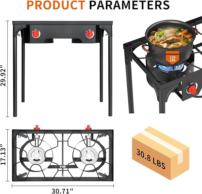 SKOK 2 Burner Propane Stove - Portable Camping Stove with 150,000BTU High Efficiency Propane